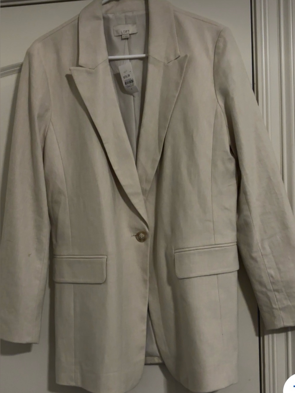 LOFT Cream Single-Button Tailored Linen oversized Blazer